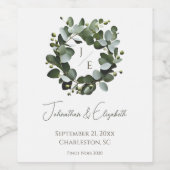 モノグラムモダンユーカリリース結婚ズ | ヘビーホワイト ワインラベル (シングルラベル)