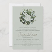 モノグラムモダンユーカリリース | セージグリーン 招待状 (正面)
