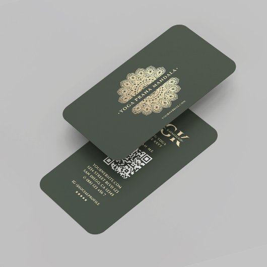 モノグラムモダンヨガインストラクターグリーン金ゴールド曼荼羅 名刺