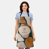 モノグラムモダンラストグリーン抽象芸術シックスタイリッシュ エプロン (着用した状態)