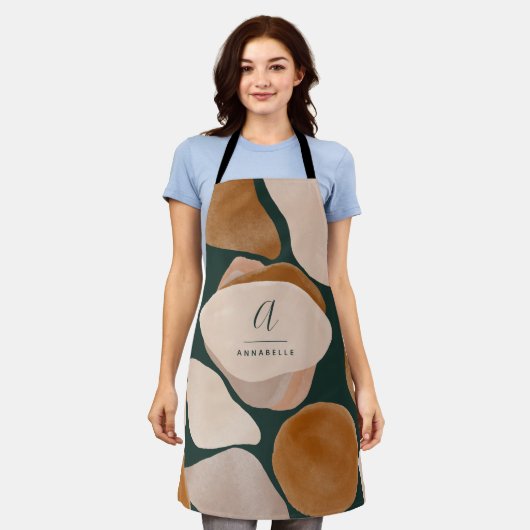 モノグラムモダンラストグリーン抽象芸術シックスタイリッシュ エプロン (着用した状態)