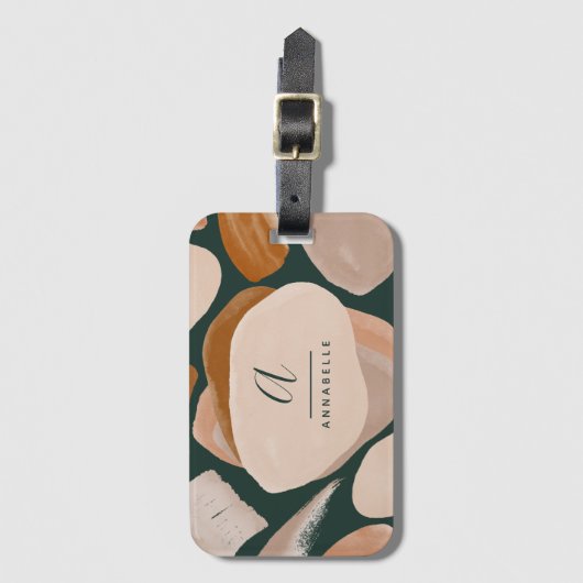 モノグラムモダンラストグリーン抽象芸術シックスタイリッシュ ラゲッジタグ (正面縦)