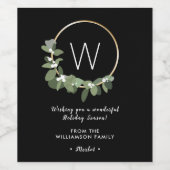 モノグラムモダンリースパーソナライズされたクリスマス ワインラベル (シングルラベル)