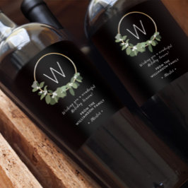 モノグラムモダンリースパーソナライズされたクリスマス ワインラベル