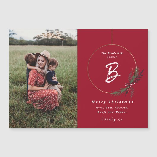 モノグラムモダンリースフォトクリスマスカード (正面)