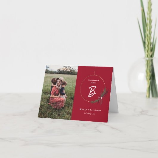モノグラムモダンリースフォトクリスマス カード (正面)
