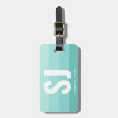 モノグラムモダンレインボーティール(緑がかった色)ブルーストライプイニシャル ラゲッジタグ (正面縦)