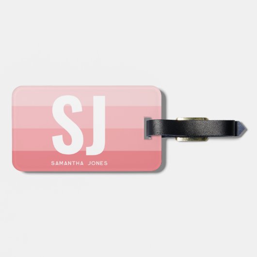 モノグラムモダンレインボー赤面ピンクストライプイニシャル ラゲッジタグ (裏面横)