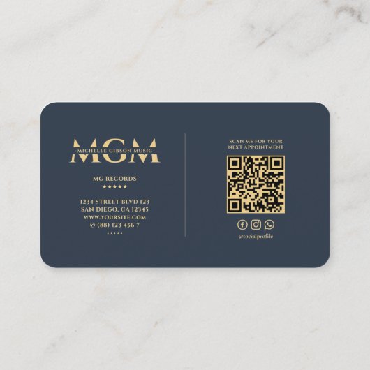 モノグラムモダンレコーディングアーティストミュージシャンブルー 名刺 (裏面)