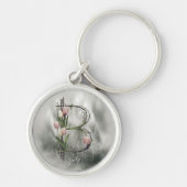 モノグラムモダンレターBキーチェーン – チューリップ&つる植物 キーホルダー (正面)