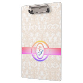 モノグラムモダンレトロアンティークパターンヴィンテージピンク クリップボード (左)