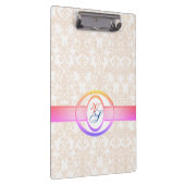 モノグラムモダンレトロアンティークパターンヴィンテージピンク クリップボード (右)