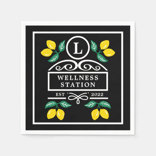 モノグラムモダンレモン スタンダードカクテルナプキン (正面)