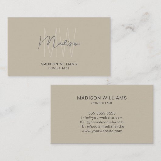 モノグラムモダンロゴベージュコンサルタント 名刺 (正面/裏面)