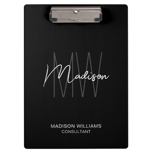モノグラムモダンロゴ白黒コンサルタント クリップボード (正面)