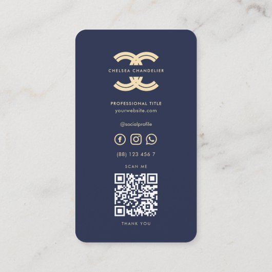 モノグラムモダンロゴCイニシャルダークブルー金ゴールド 名刺 (裏面)