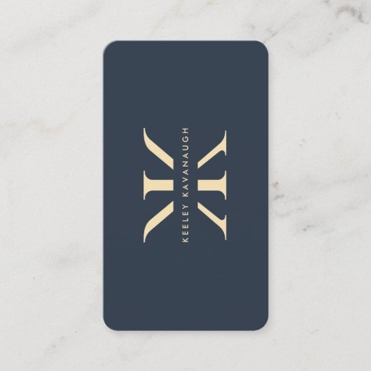 モノグラムモダンロゴKダークブルー金ゴールドプロフェッショナル 名刺 (正面)