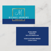 モノグラムモダンロ頭が切れるゴ金ゴールドボックス水色 名刺 (正面/裏面)