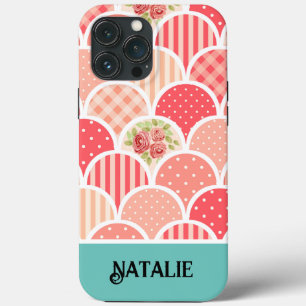 モノグラムモダンヴィンテージパターンlピンクと青 iPhone 13 pro maxケース
