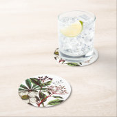 モノグラムモダンヴィンテージホワイトクリスマスバラ ラウンドペーパーコースター (インサイチュ)