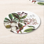 モノグラムモダンヴィンテージホワイトクリスマスバラ ラウンドペーパーコースター (アングル)