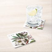 モノグラムモダンヴィンテージレッドクリスマスバラ スクエアペーパーコースター (インサイチュ)