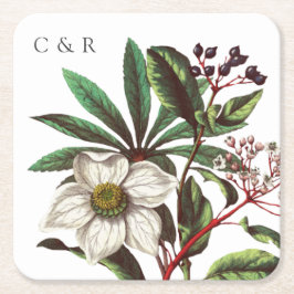 モノグラムモダンヴィンテージレッドクリスマスバラ スクエアペーパーコースター