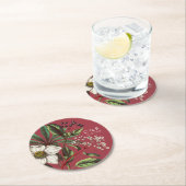 モノグラムモダンヴィンテージレッドクリスマスバラ ラウンドペーパーコースター (インサイチュ)