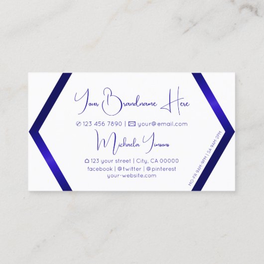 モノグラムモダン付き白い幾何学青のきらめく 名刺 (裏面)