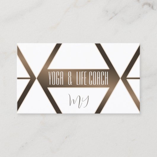 モノグラムモダン付き白色の幾何学茶色のきらめく 名刺 (正面)