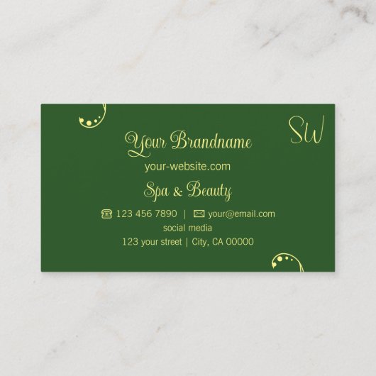 モノグラムモダン付き黄と緑のシック華美なシック 名刺 (裏面)