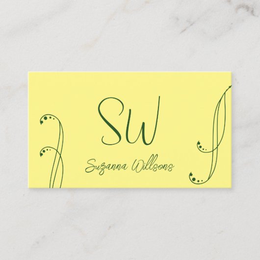 モノグラムモダン付き黄と緑のシック華美なシック 名刺 (正面)