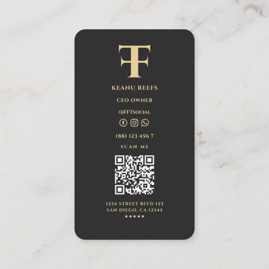 モノグラムモダン会社ロゴF Tブラック金ゴールド 名刺 (裏面)