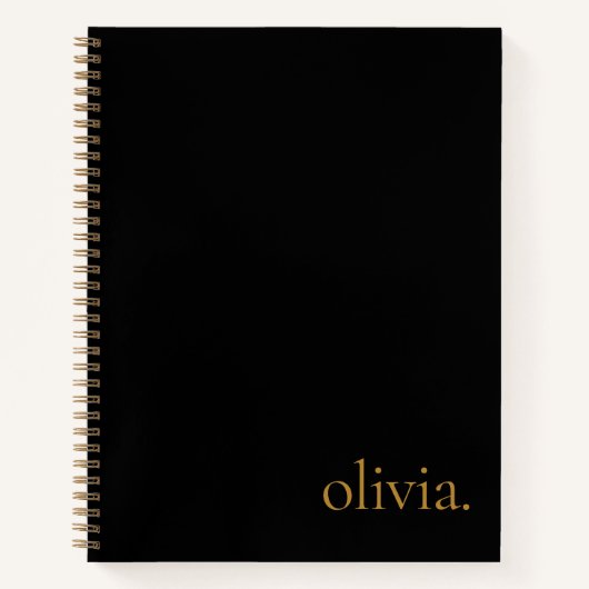 モノグラムモダン名シンプルエレガント黒金ゴールド ノートブック (正面)