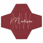 モノグラムモダン名スクリプト赤 サッカーボール (フラット)