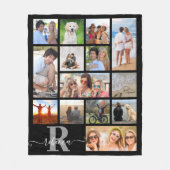 モノグラムモダン名14フォトコラージュカスタムカラー フリースブランケット (正面)