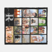 モノグラムモダン名14フォトコラージュカスタムカラー フリースブランケット (正面(横))