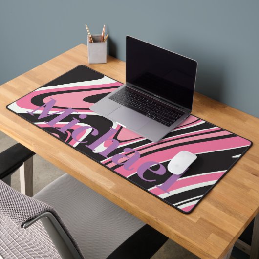 モノグラムモダン大理石lピンクと黒 デスクマット (オフィス2)