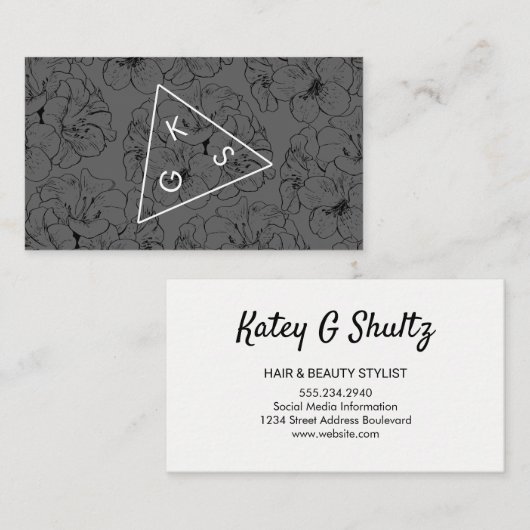 モノグラムモダン幾何学的花柄 名刺 (正面/裏面)