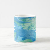 モノグラムモダン抽象芸術アートブルーテンプレート コーヒーマグカップ (中央)