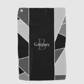 モノグラムモダン抽象芸術ブラックグレーホワイト ゴルフタオル (正面)