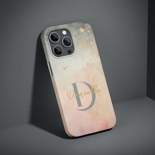 モノグラムモダン抽象芸術名前をカスタムするスターズピンク Case-Mate iPhoneケース