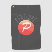 モノグラムモダン文字Pオレンジコーラルピンク灰色 ゴルフタオル (正面)