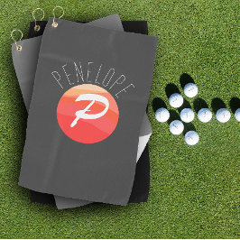 モノグラムモダン文字Pオレンジコーラルピンク灰色 ゴルフタオル