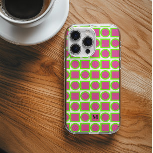 モノグラムモダン明るい赤紫色グリーンジオメトリック iPhone 16ケース