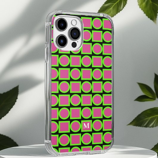モノグラムモダン明るい赤紫色グリーンジオメトリック Case-Mate iPhoneケース