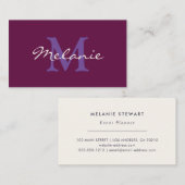 モノグラムモダン明るい赤紫色ピンクと薄紫紫 名刺 (正面/裏面)