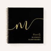 モノグラムモダン書名ブラック金ゴールドレシピ ノートブック (正面)