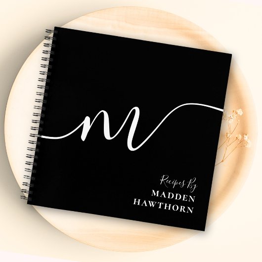 モノグラムモダン書道白黒レシピ ノートブック