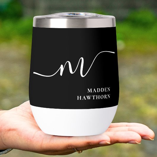 モノグラムモダン書道白黒花嫁